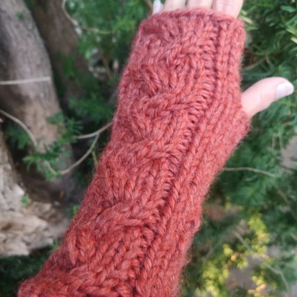 Handmade Sustainable Thick Fingerless Knit Gloves ArmWarmer Gift - Picture 5 of 9